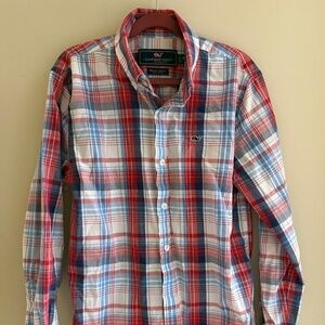 Vineyard Vines Plaid Cotton Whale Shirt — Youth Medium (12-14)